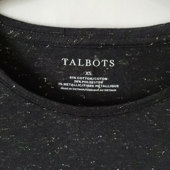 Talbots Long Sleeve Cotton Blend T Shirt Size XS Black with Sparkly Threads NWT - Picture 3 of 6